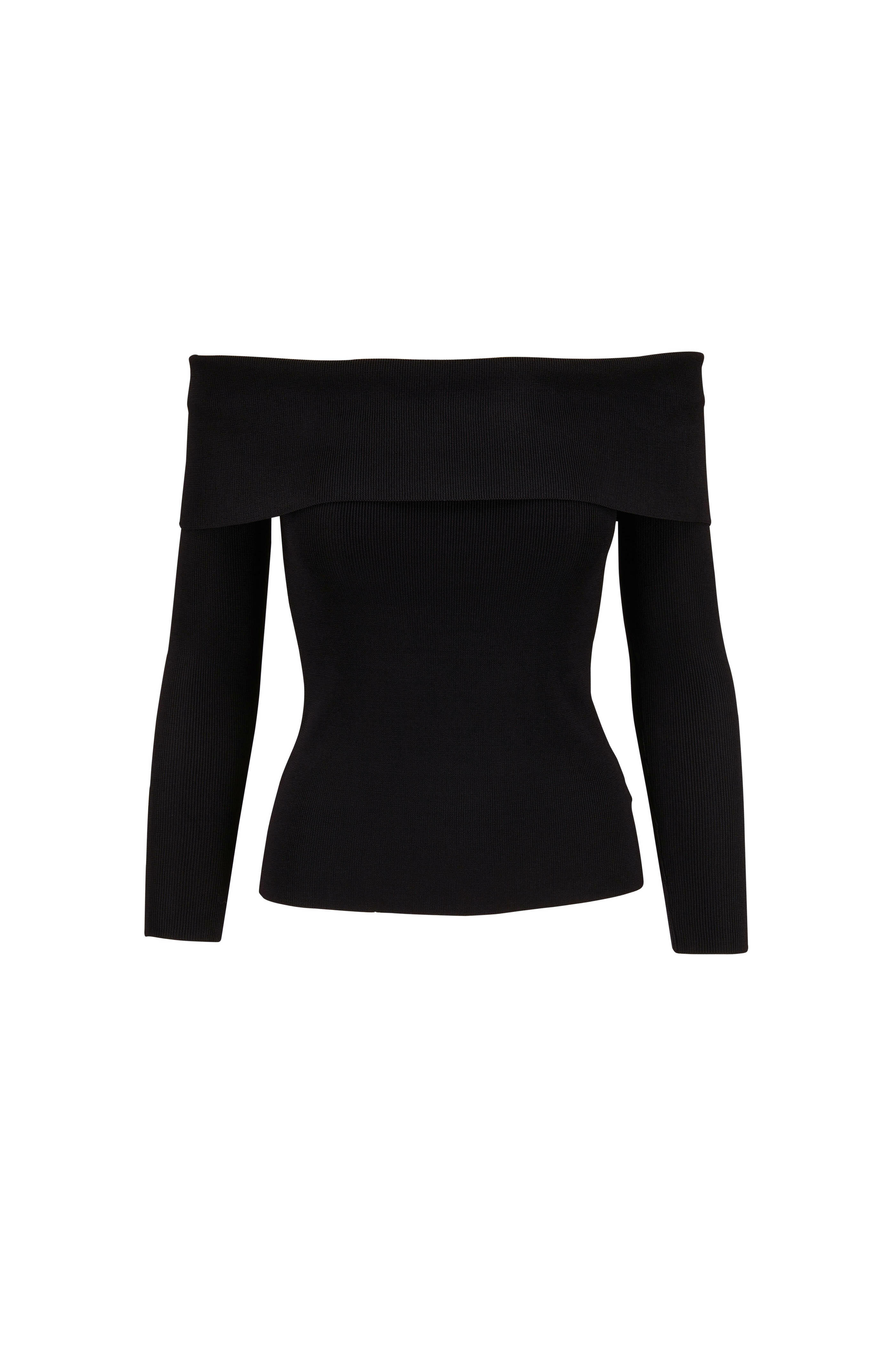L'Agence - Skye Black Knit Off-The-Shoulder Top | Mitchell Stores