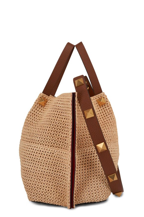 Valentino Garavani - Summer Woven Raffia & Brown Leather VLOGO Tote 