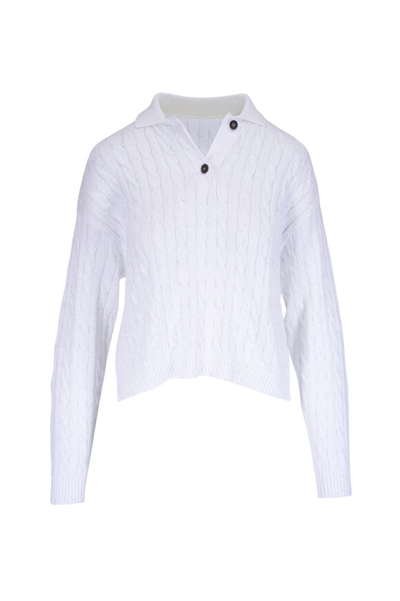 Brunello Cucinelli White Diamante Cable Knit Polo