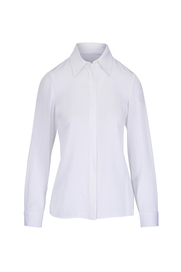Michael Kors Collection Hansen Optic White Charmeuse Button Up Shirt - view 1