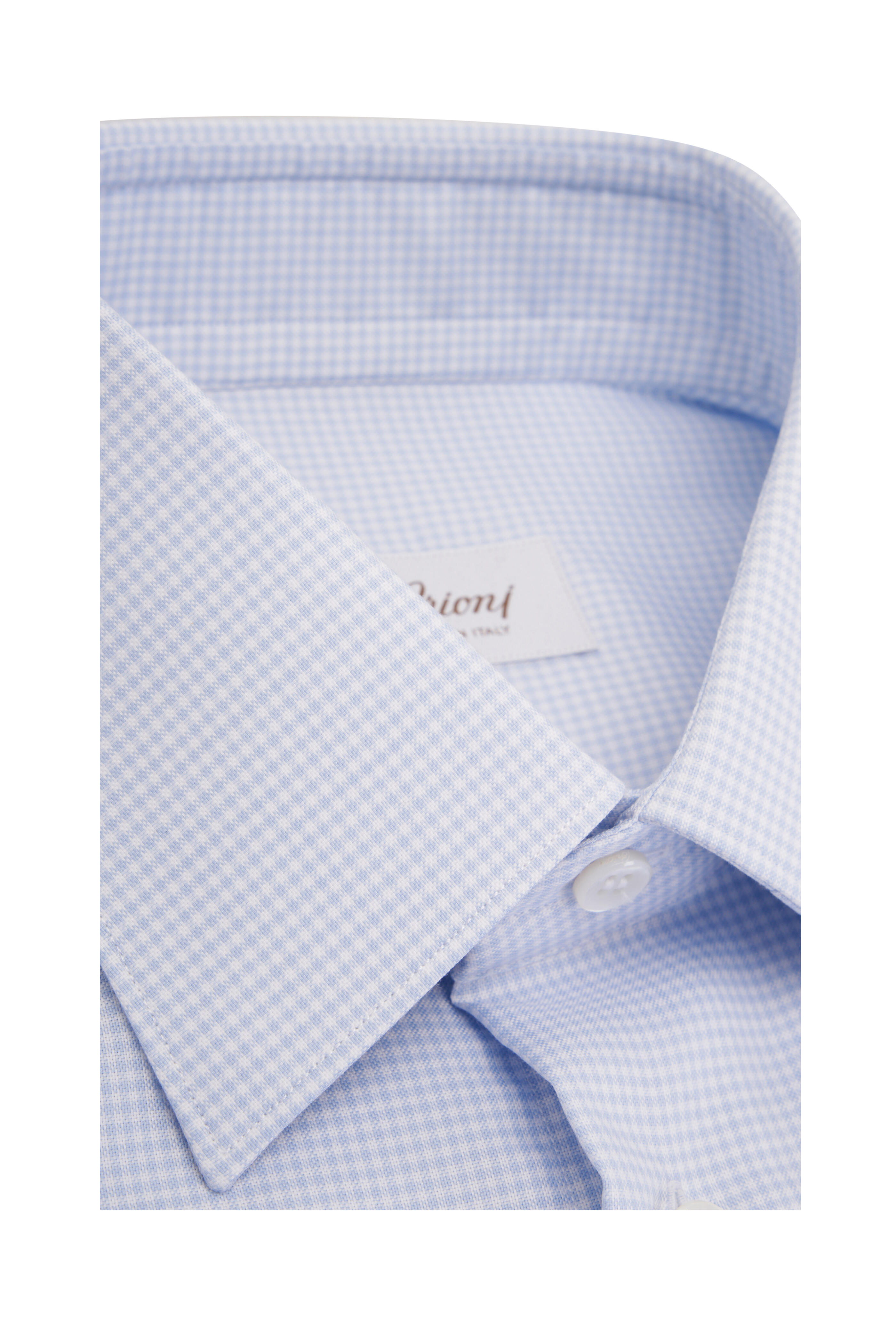 Brioni - Light Blue & White Micro Check Cotton Dress Shirt