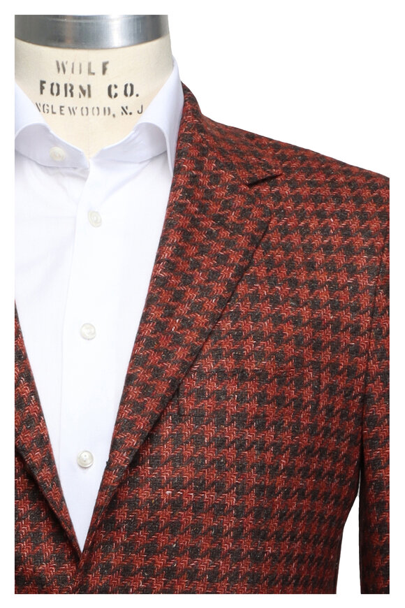 Sartorio Burnt Orange & Chocolate Houndstooth Sportcoat