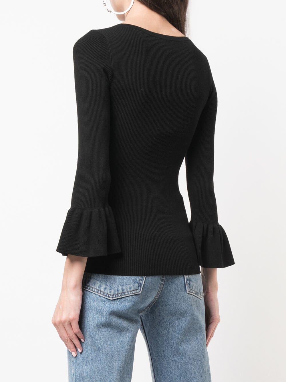 Michael Kors Collection - Black Ribbed Fluted Cuff Sweater