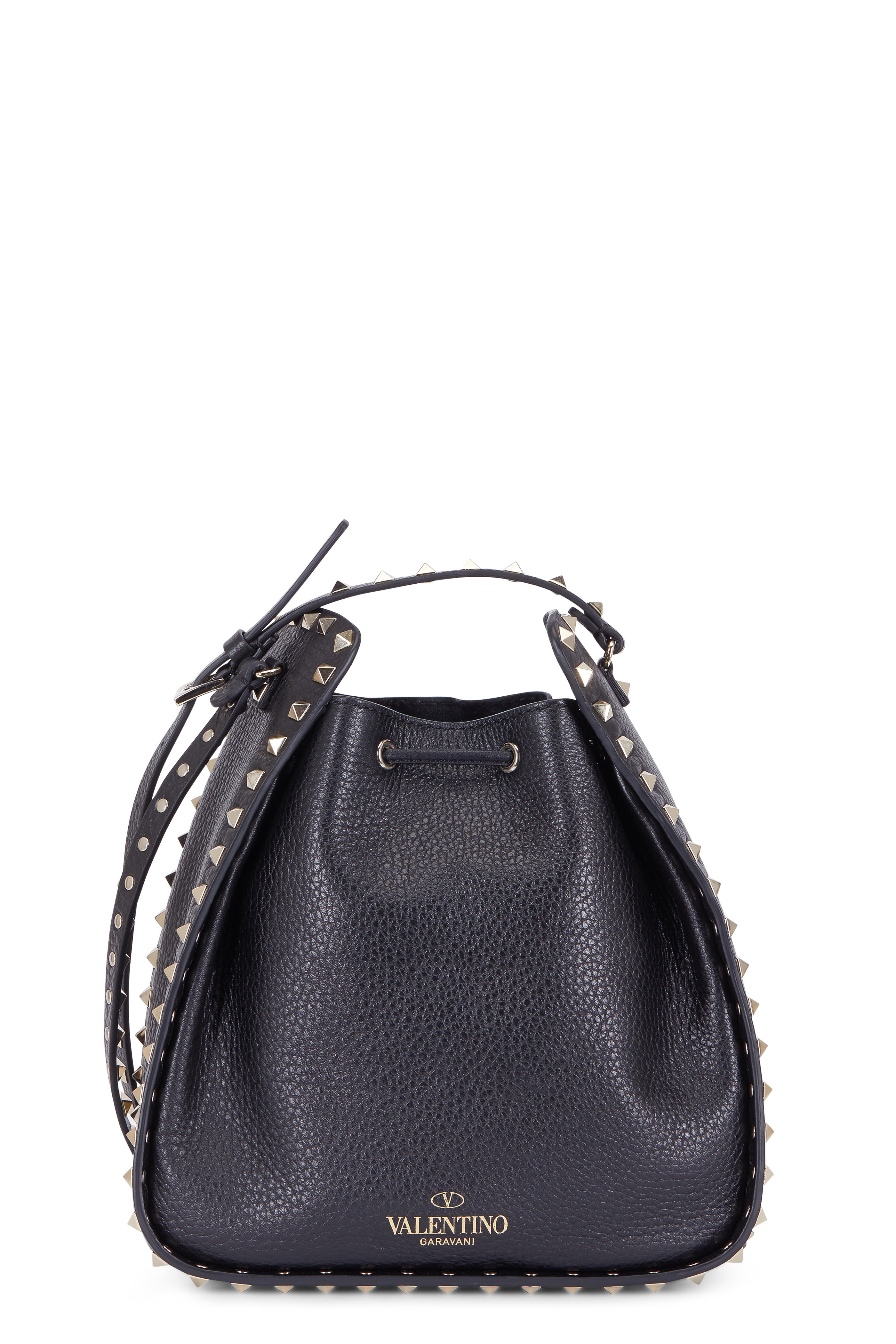 Valentino Garavani - Rockstud Black Pebbled Leather Bucket Bag