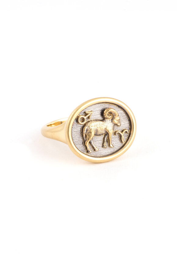 Sylva & Cie - Aries Zodiac Diamond Signet Ring