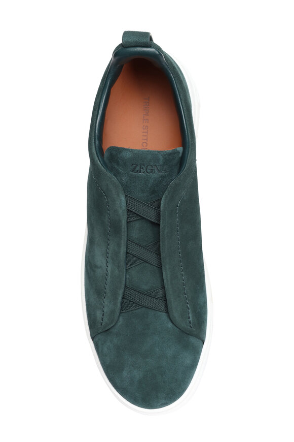 Zegna Triple Stitch Dark Green Suede Sneaker - view 3