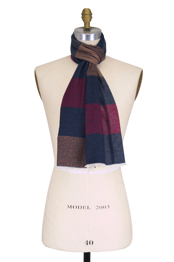 Chelsey Imports Navy Blue Multicolor Plaid Silk Scarf - view 1