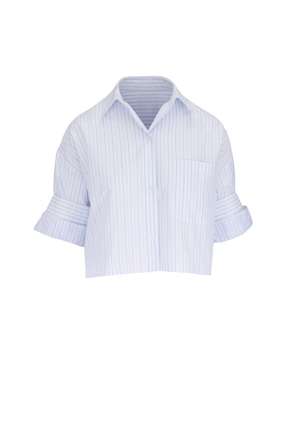 TWP Next Ex White & Blue Stripe Cotton Shirt