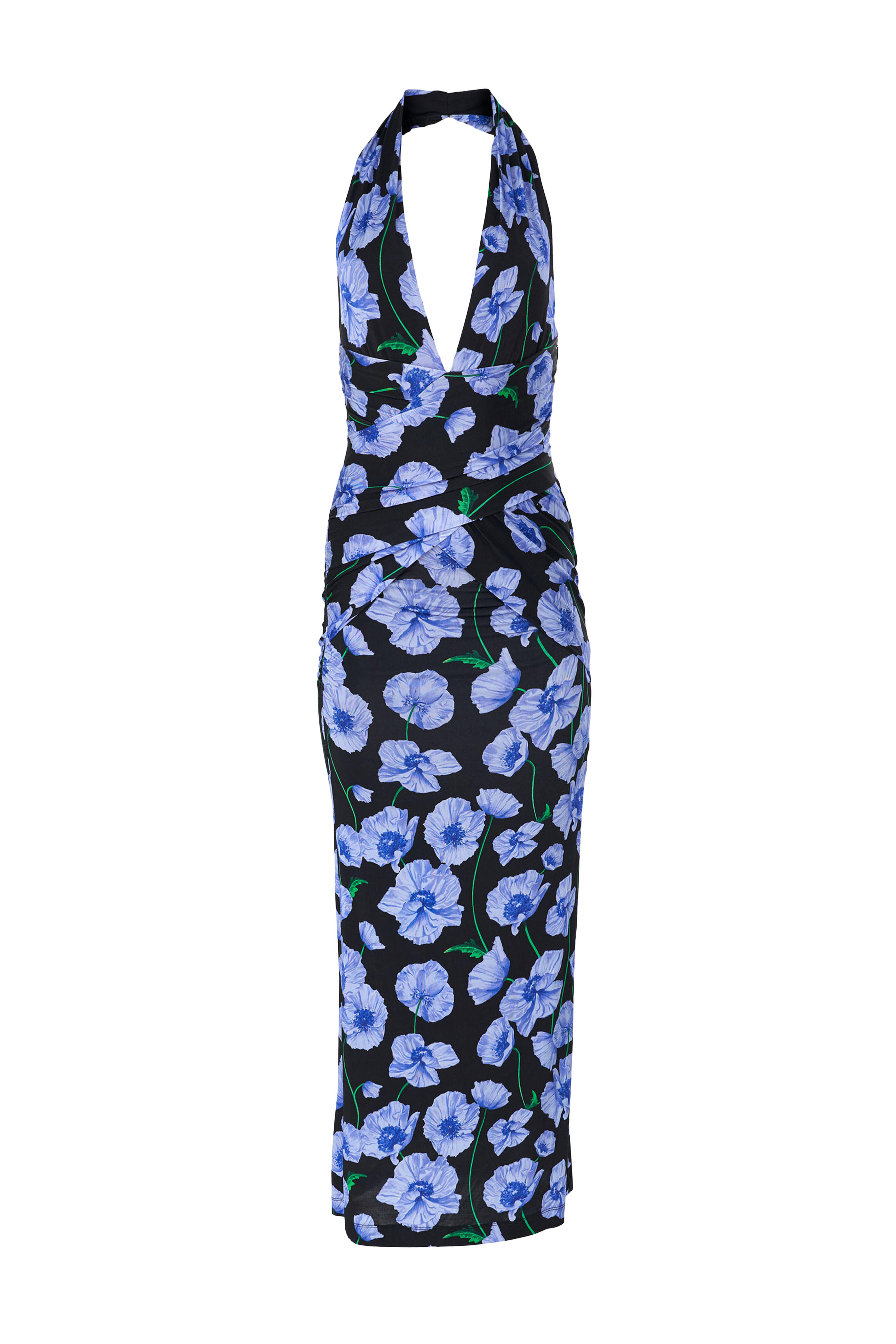 Carolina Herrera - Black Floral Gathered Waist Midi Dress