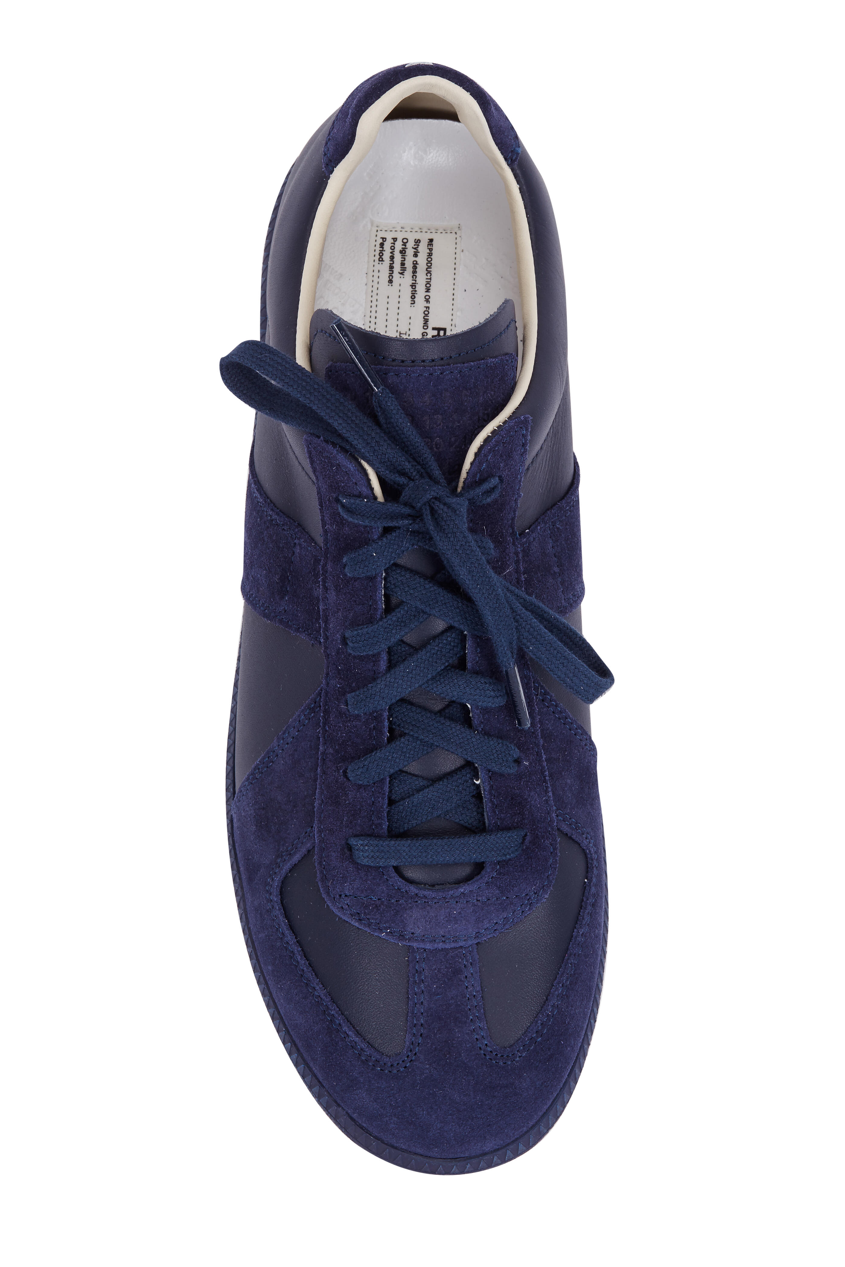 Maison Margiela - Replica Navy Blue Leather & Suede Lace-Up Sneaker