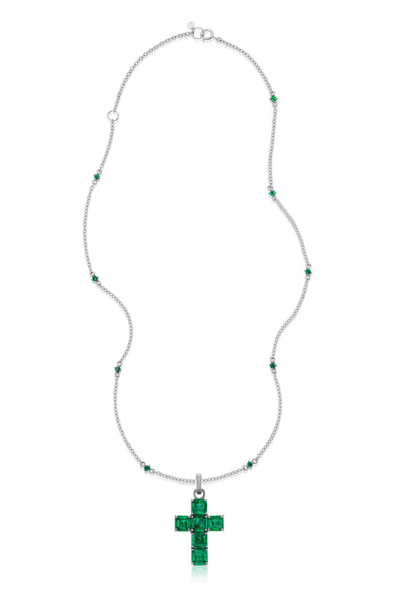 Nam Cho 18k White Gold Emerald Cross Pendant - view 1