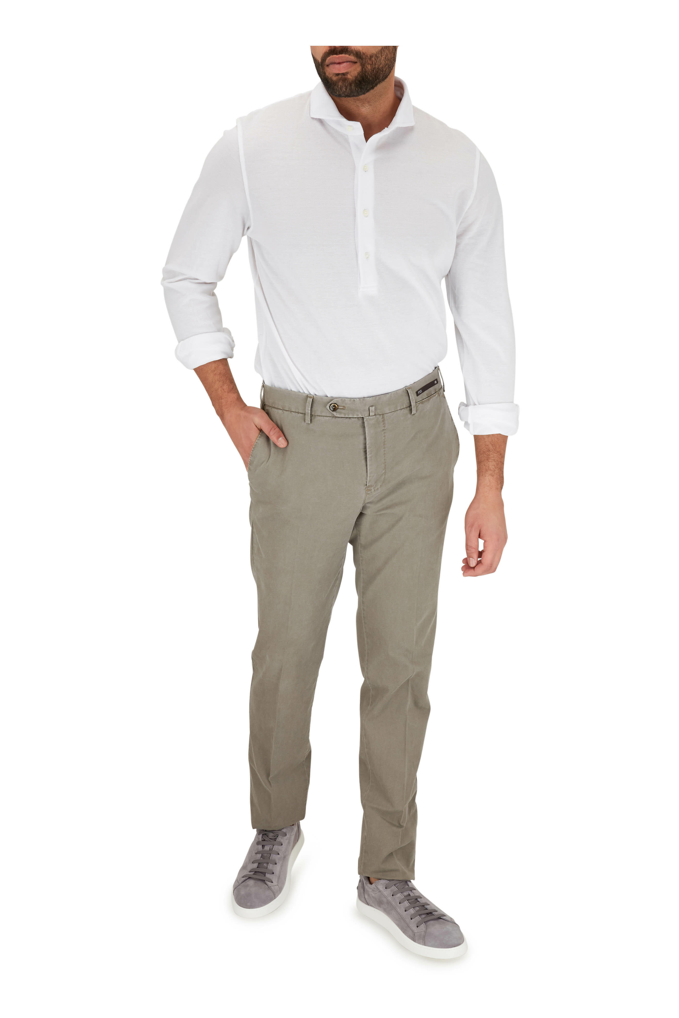 PT Torino - Taupe Stretch Twill Slim Fit Pant | Mitchell Stores