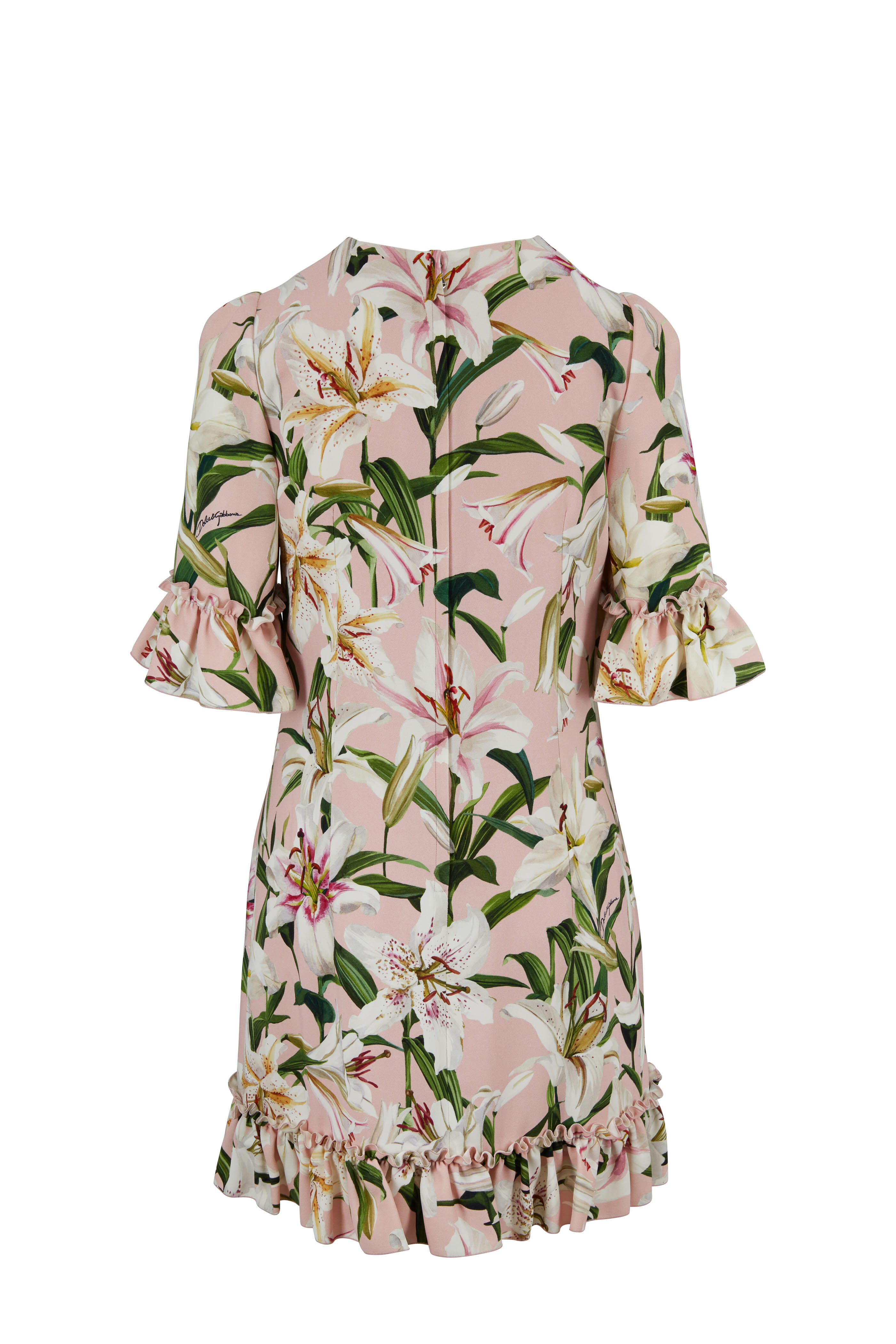 Dolce & Gabbana - Light Pink Lily Print Ruffle Dress