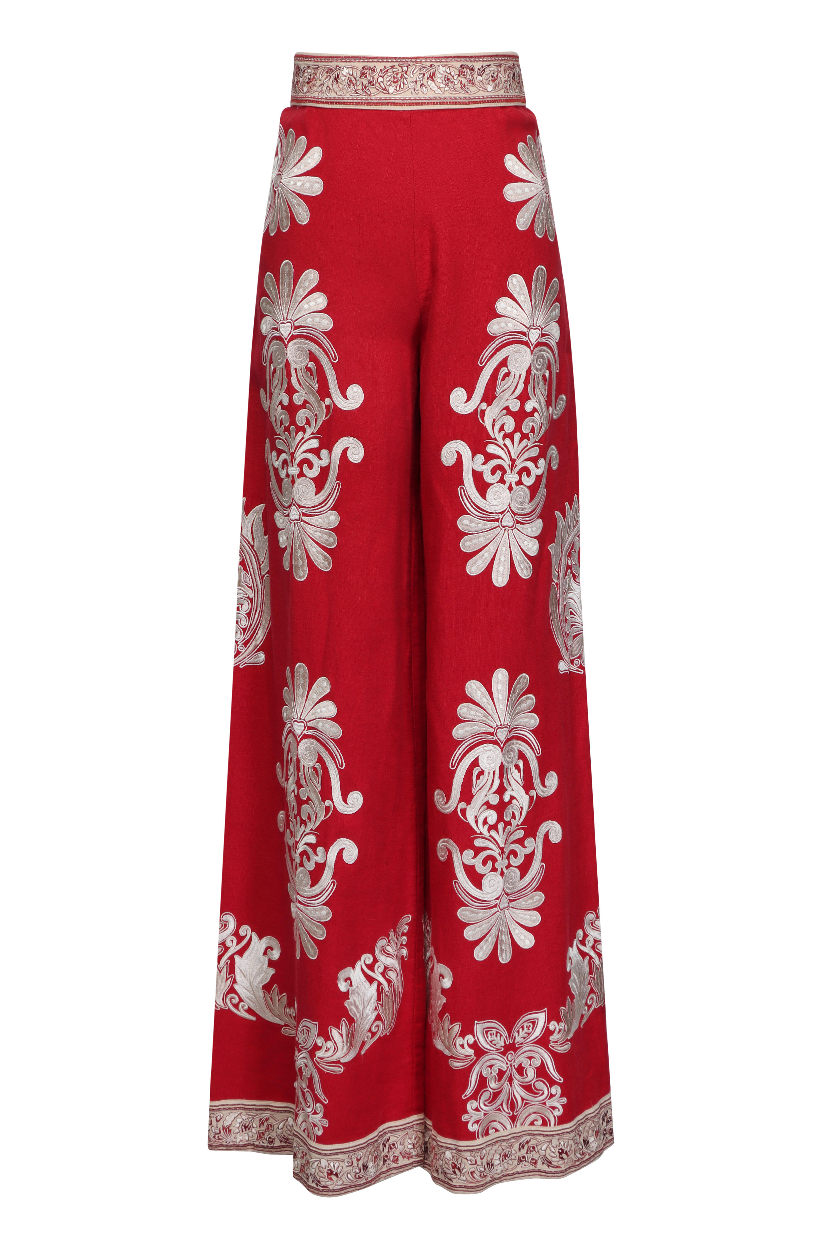 Alice & Olivia - Athena Serenade Dark Cherry Embroidered Pant