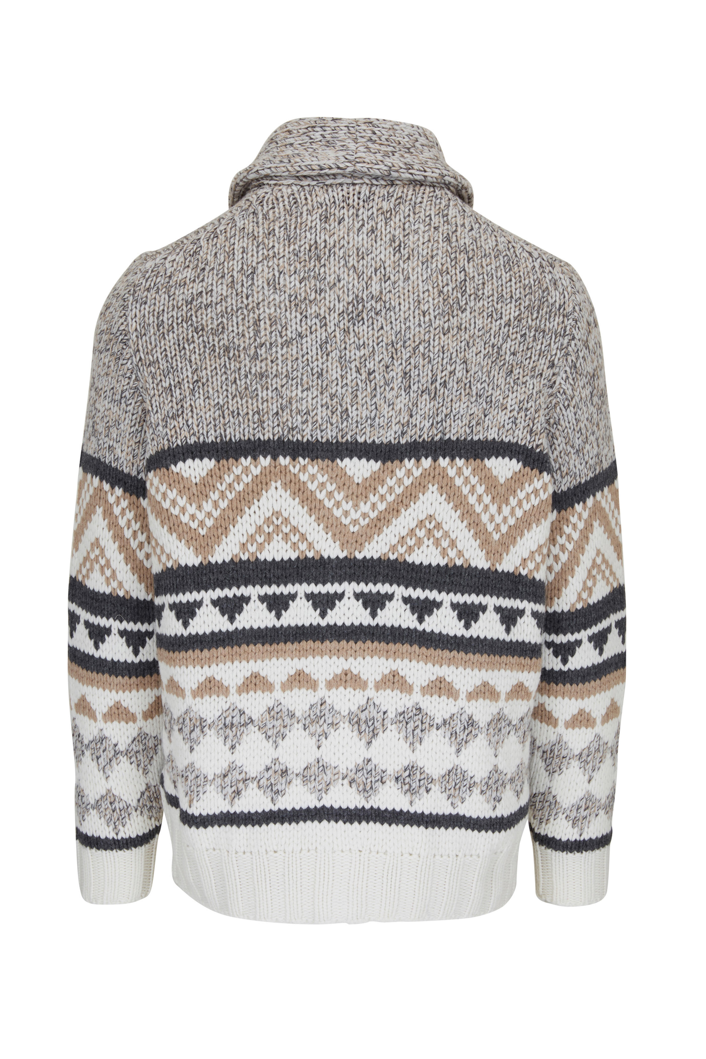 Brunello Cucinelli - Cream, Tan & Gray Aztec Knit Cardigan