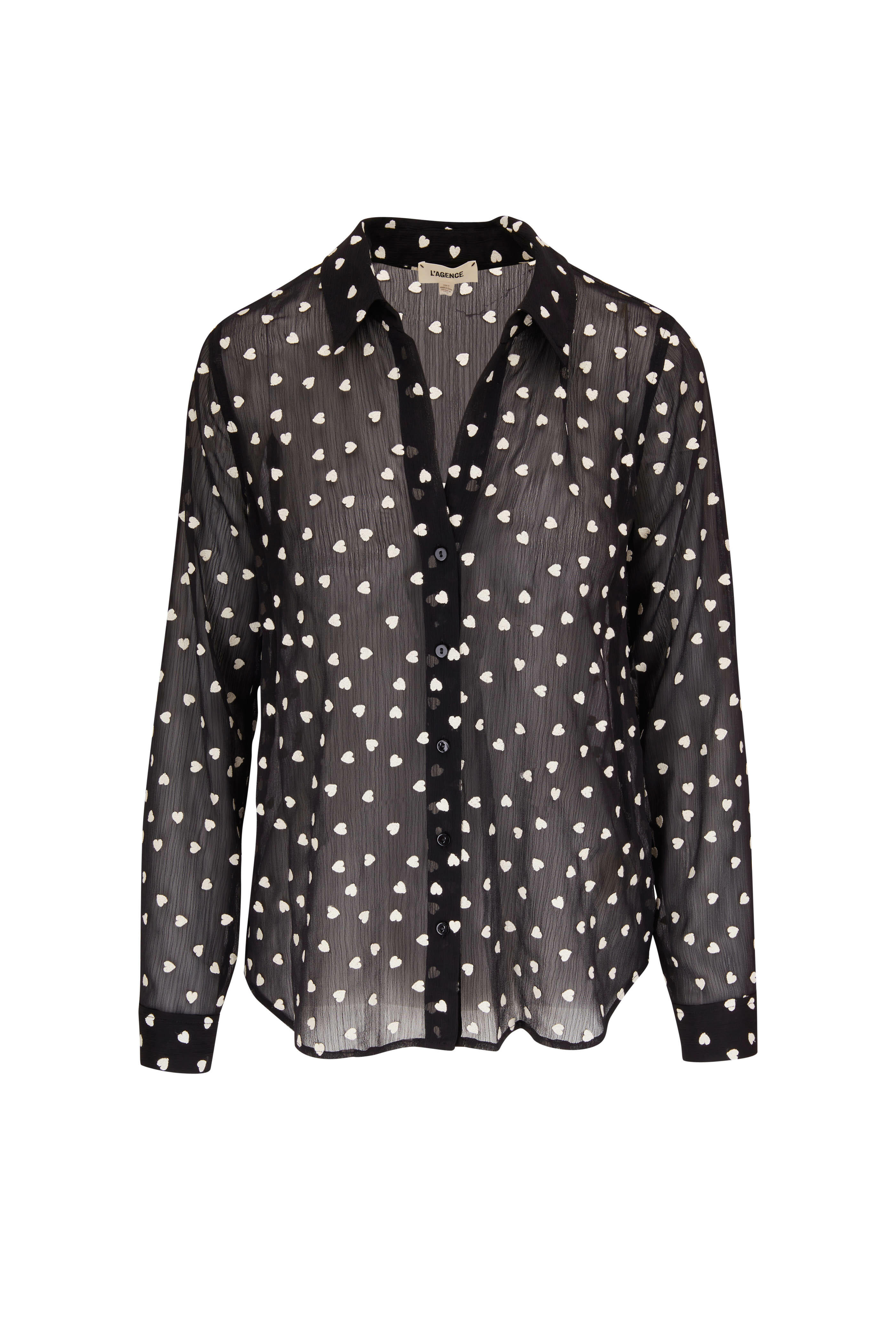 L'Agence Sheer Polka-dot Shirt in Black