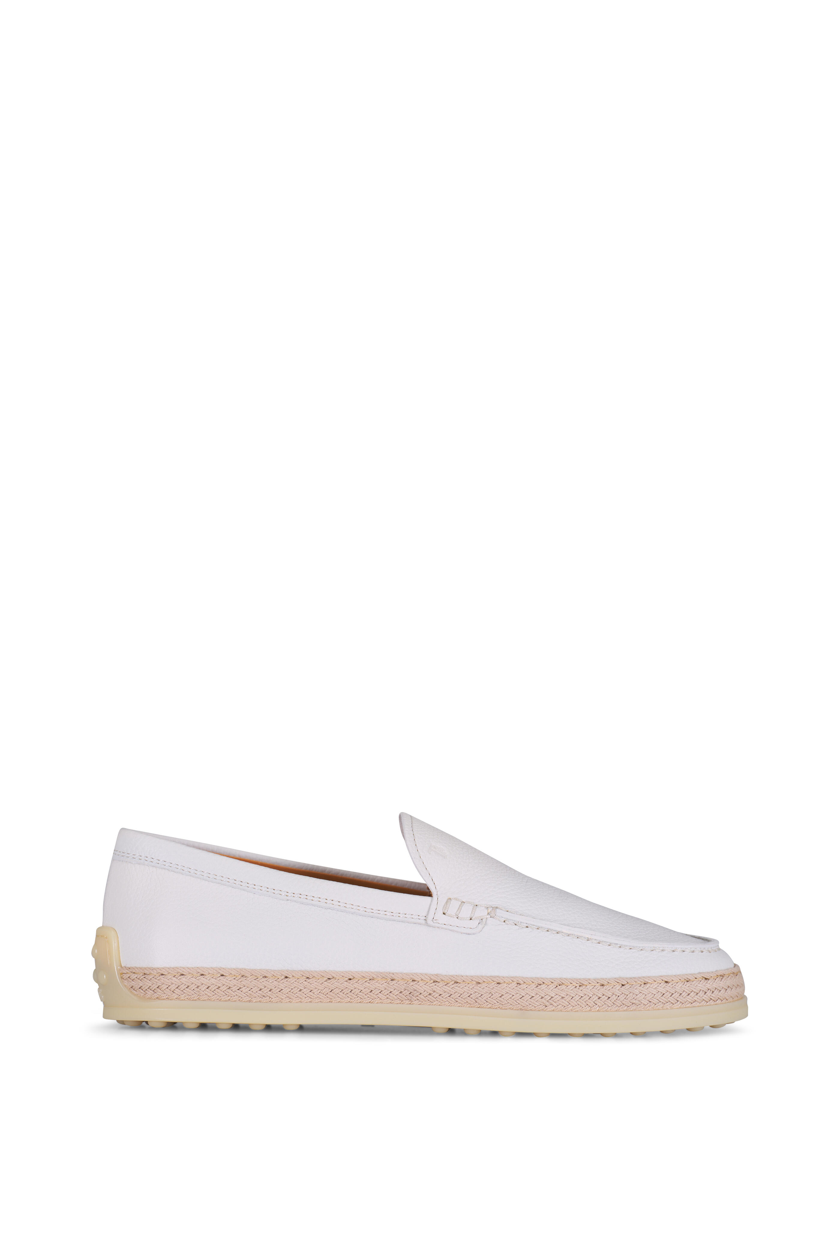 Tod's - Gomma White Leather Raffia Trim Loafer