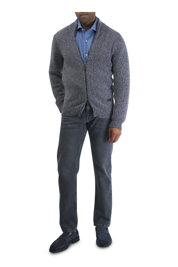 Isaia - Blue & Tan Marbled Cashmere Sweater 