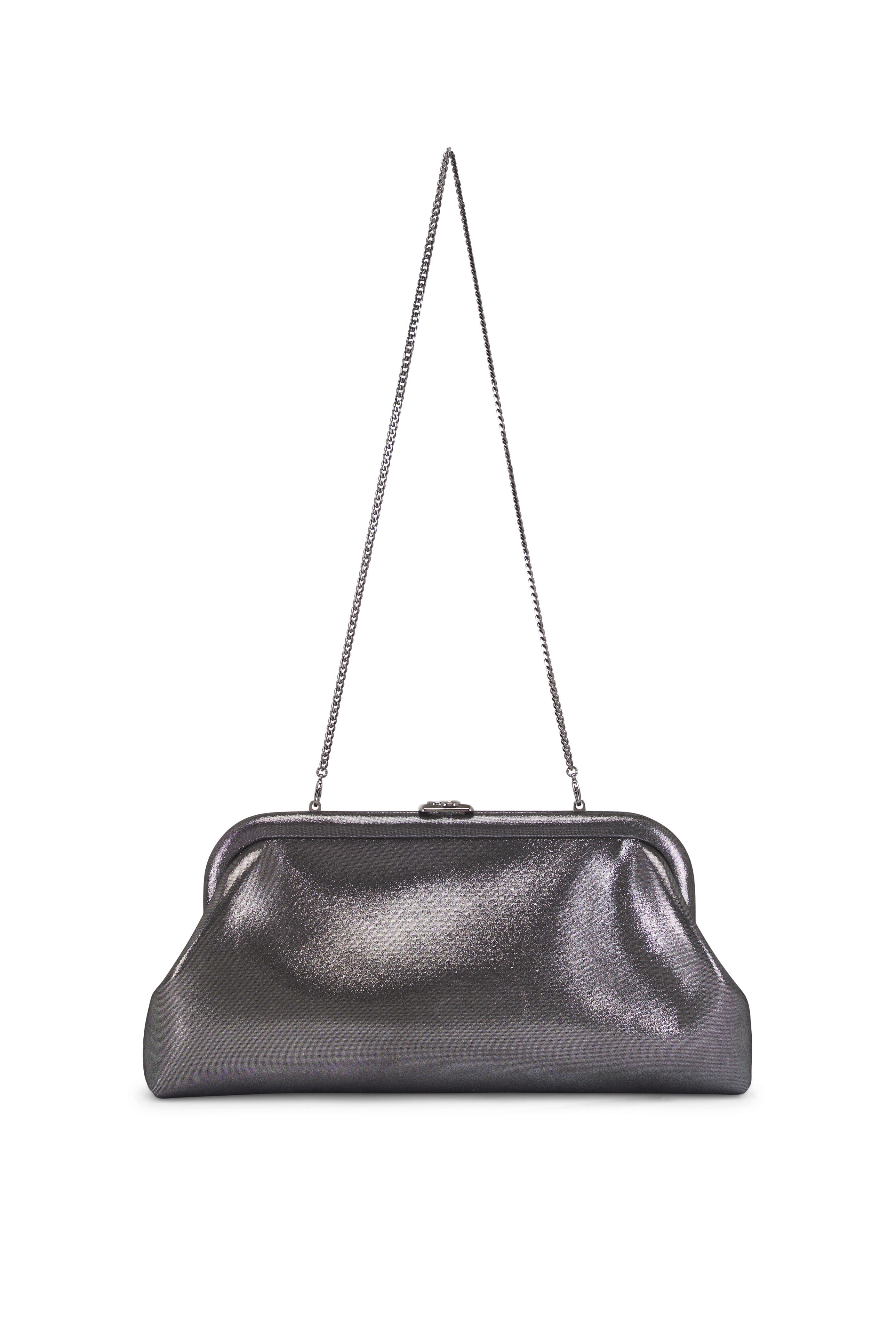 Jimmy Choo - Skylar Dark Silver Shimmer Suede Clutch