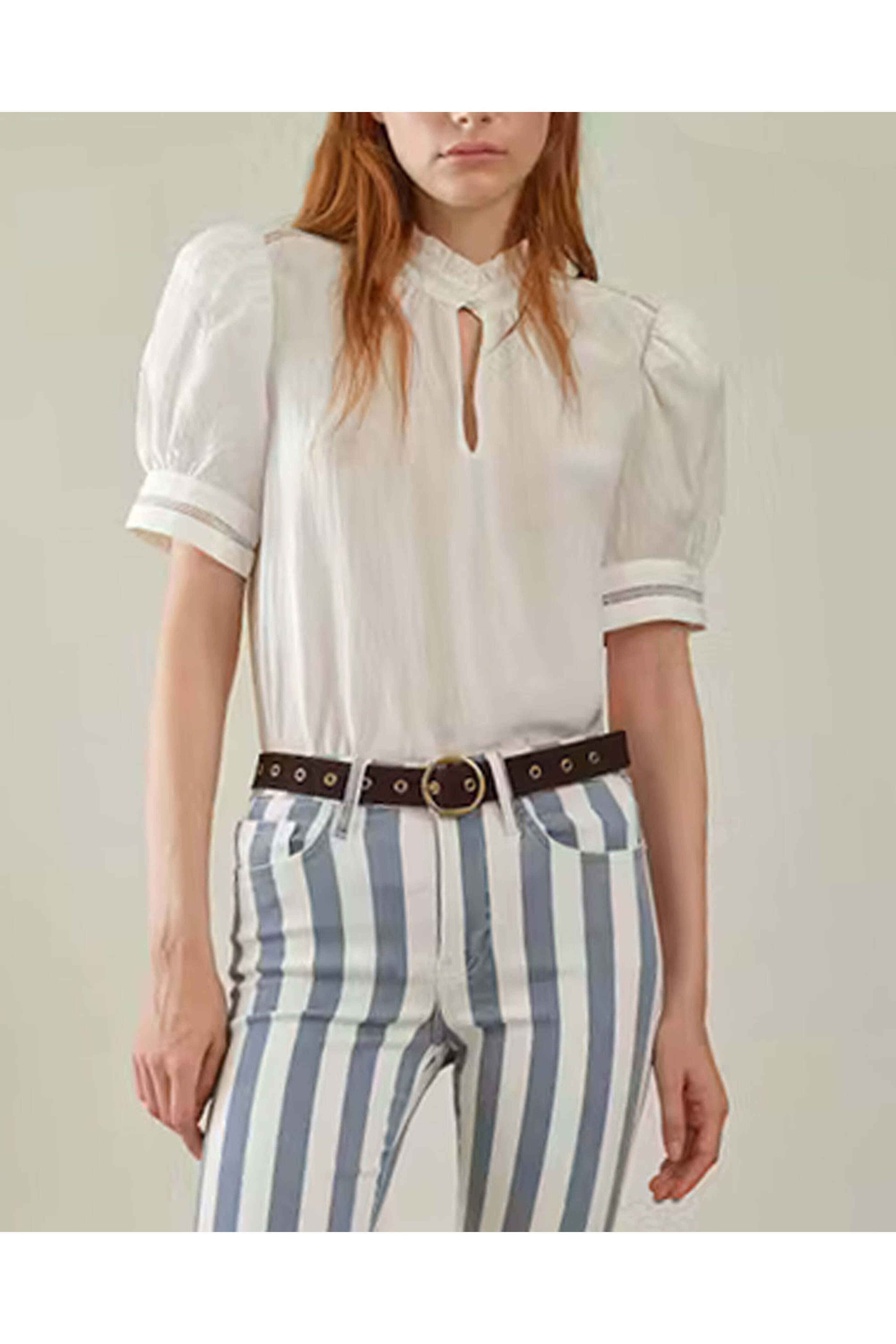 Frame - White Ruffle Collar Lace Blouse | Mitchell Stores
