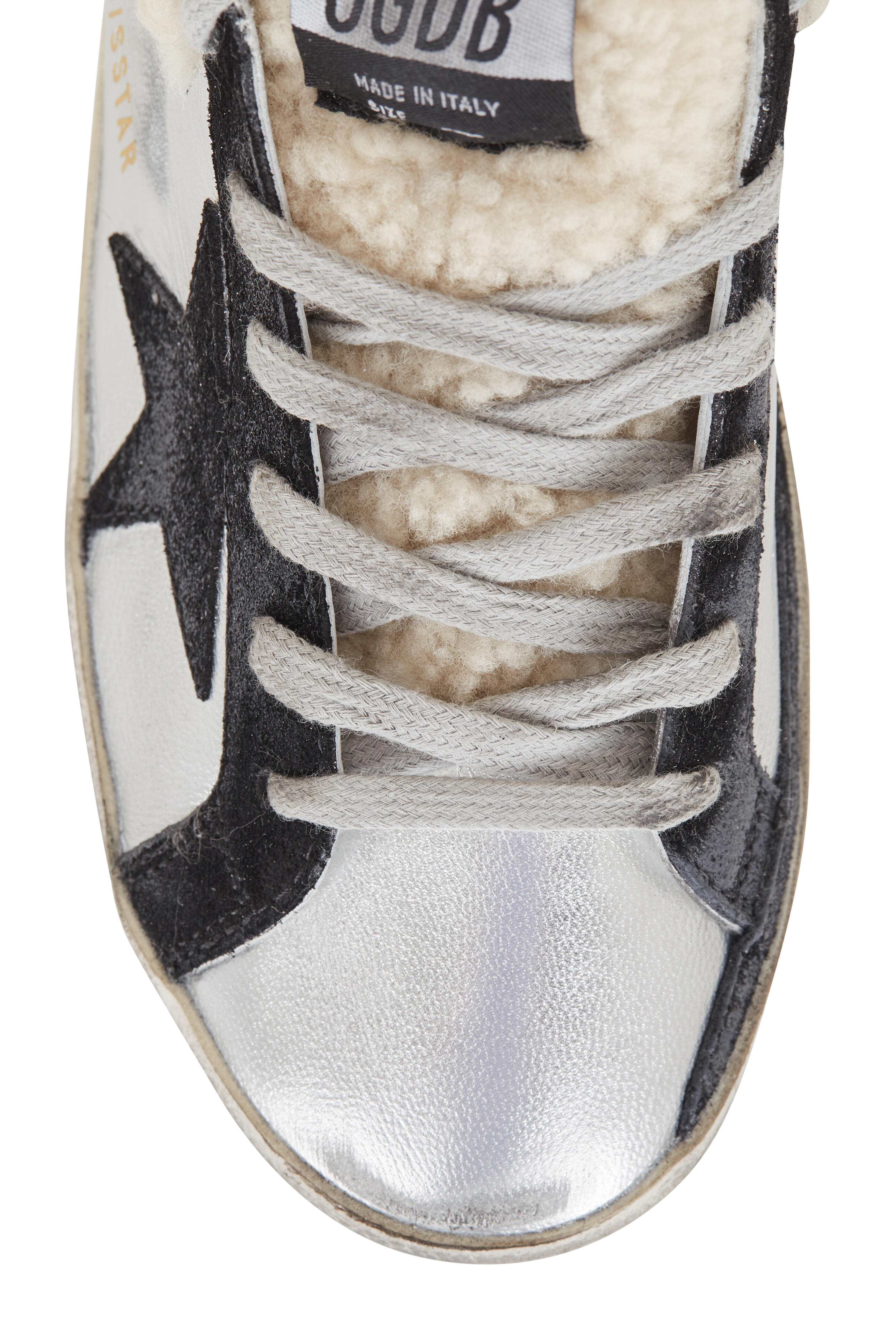 Golden Goose - Super-Star Silver Shearling Lined Slip On Sneaker
