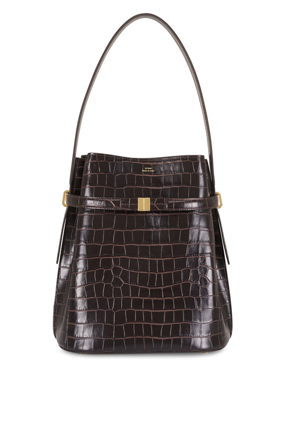 Totême Belted Dark Brown Crocodile Embossed Bucket Bag - view 1