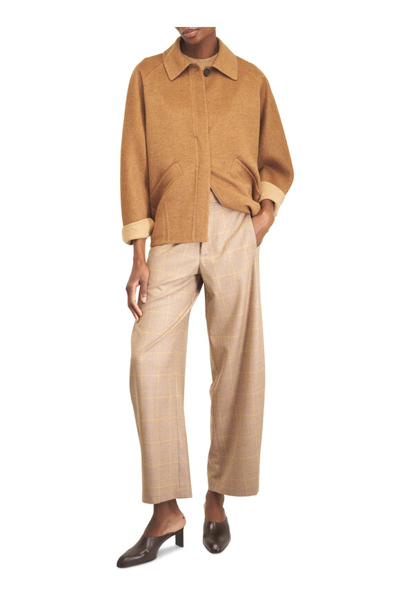 Kiton Ochre Wool & Cashmere Check Barrel Leg Pant - view 2