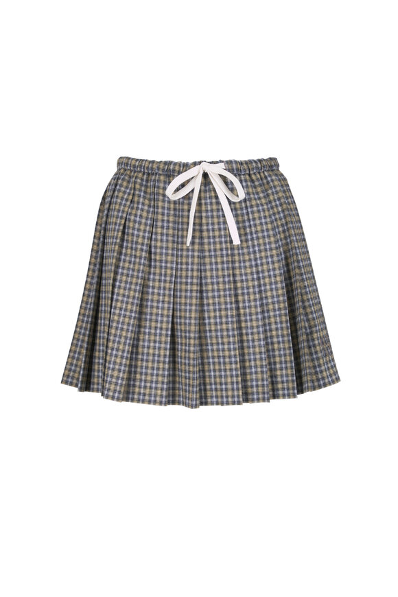 Miu Miu Grigio & Sabbia Flanella Checked Pleated Skirt - view 1