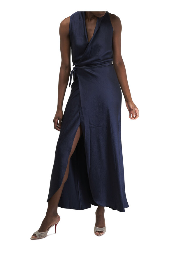 Peter Cohen - Apres Navy Hammered Silk Wrap Dress