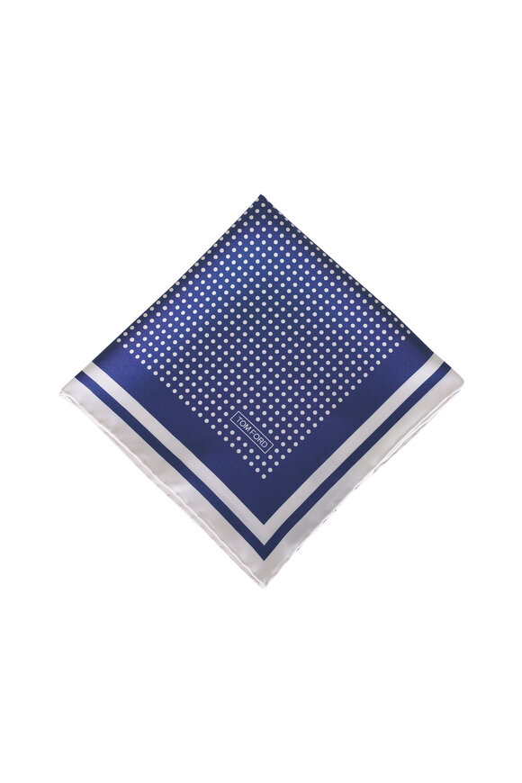 Tom Ford Blue Dot Print Silk Pocket Square