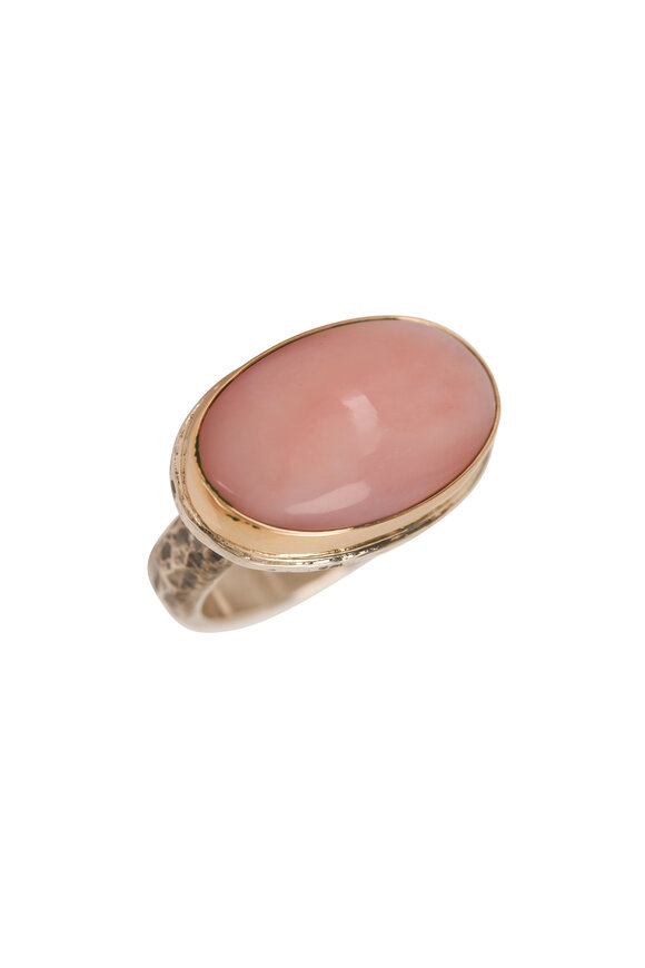 Tina Negri Oval Pink Opal Two Tone Ring