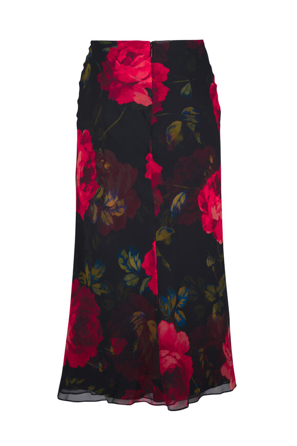 Carolina Herrera Black Multi Rose Print Midi Slip Skirt - view 5