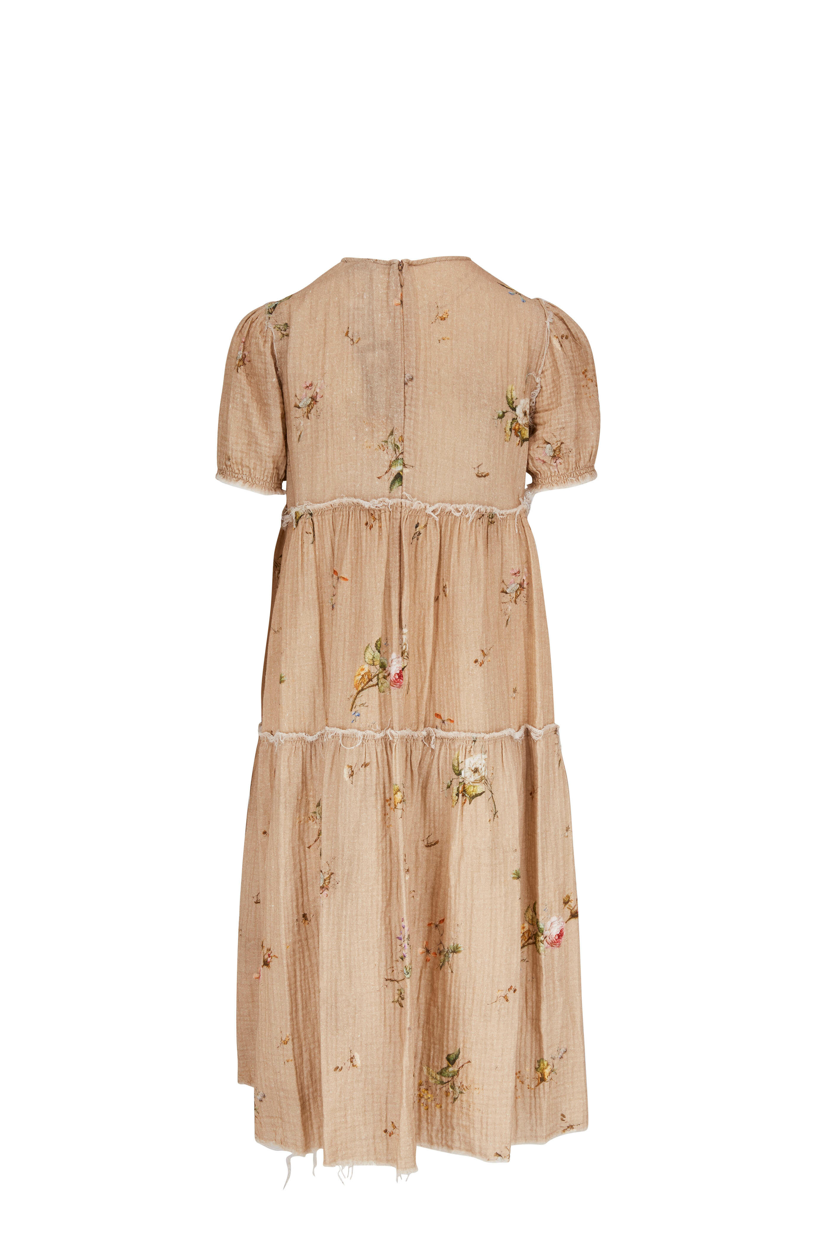 R13 - Floral Khaki Shredded Relaxed Midi Dress