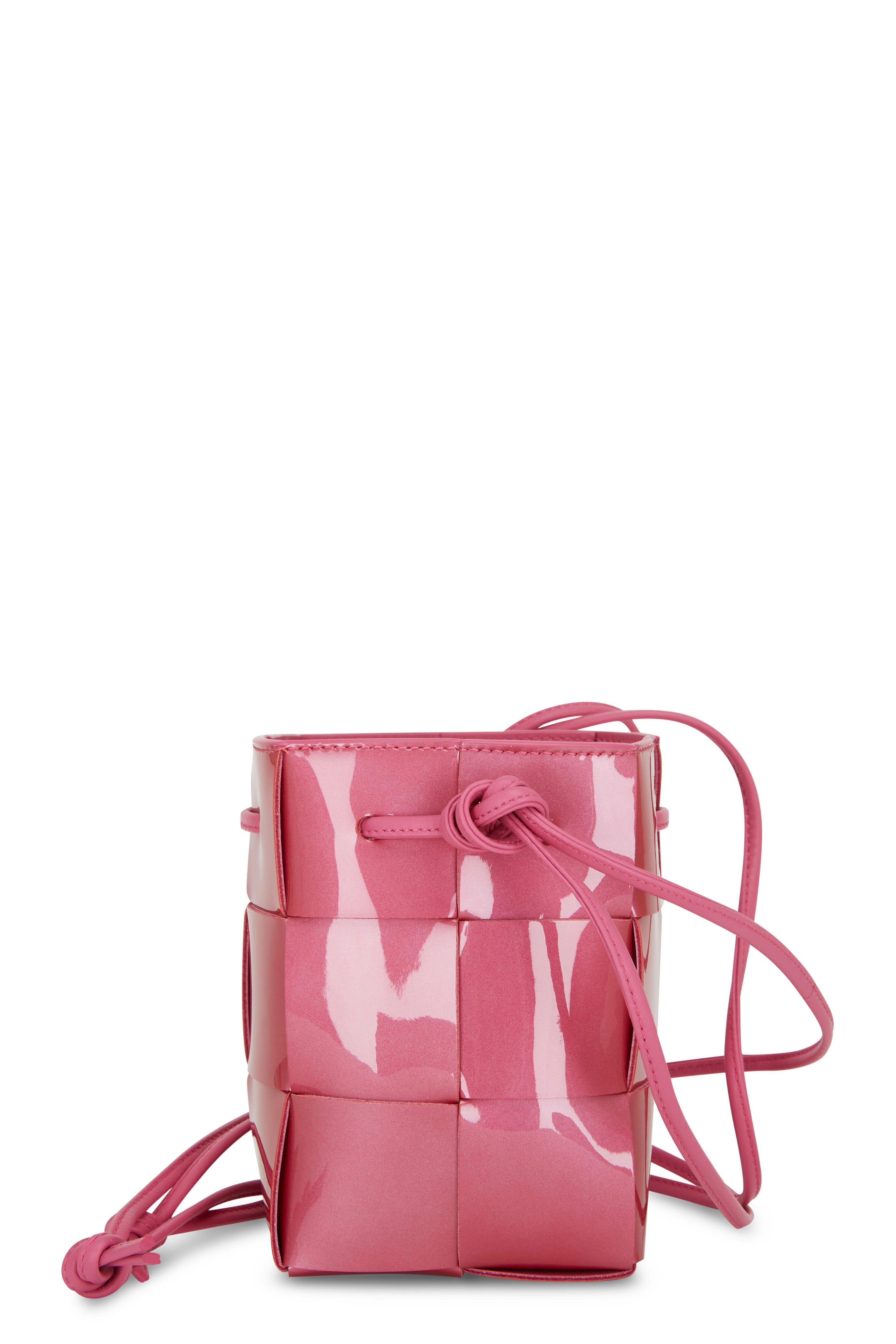 Bottega Veneta - Pink Woven Patent Leather Mini Bucket Bag