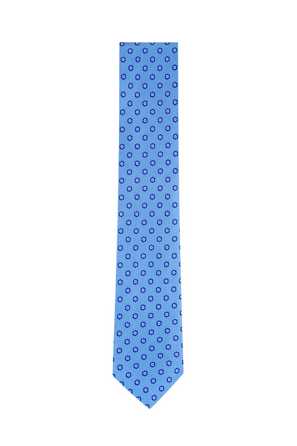 Canali Light Blue Geometric Silk Necktie - view 1