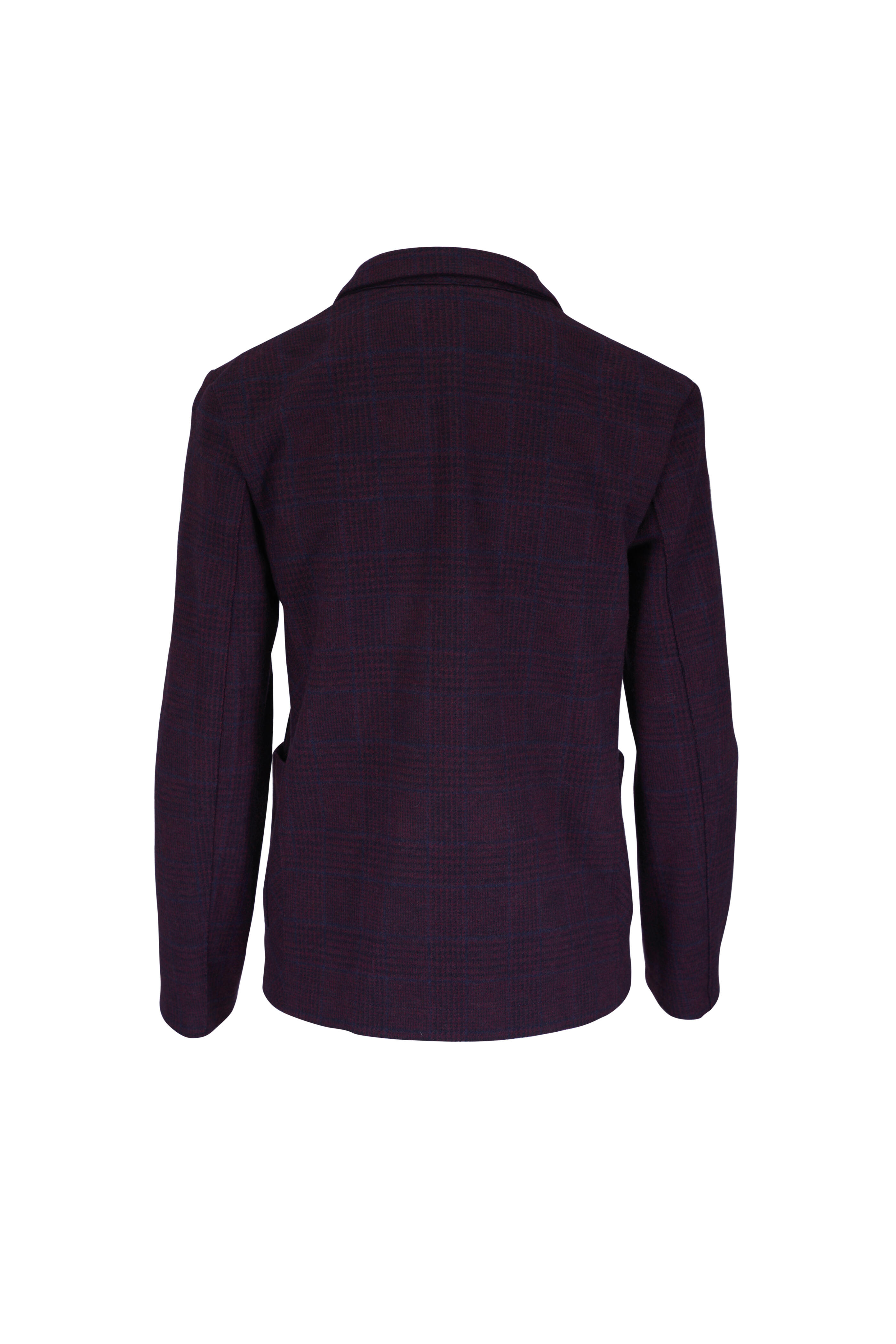Harris Wharf - Bordeaux Wool Prince of Wales Blazer
