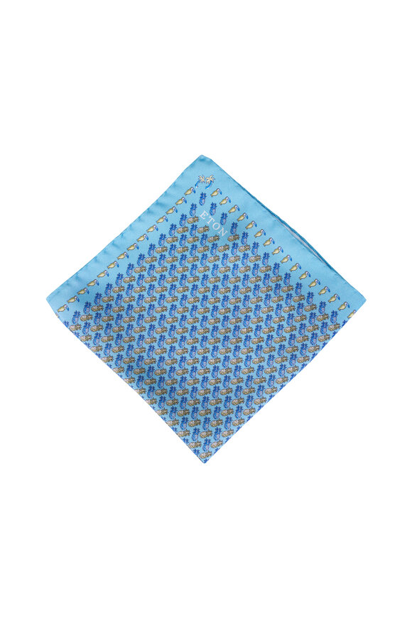 Eton Light Blue Ananas Silk Twill Pocket Square