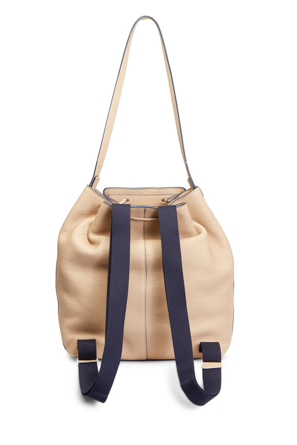 The Row - Beige Grain Leather Small Bucket Backpack