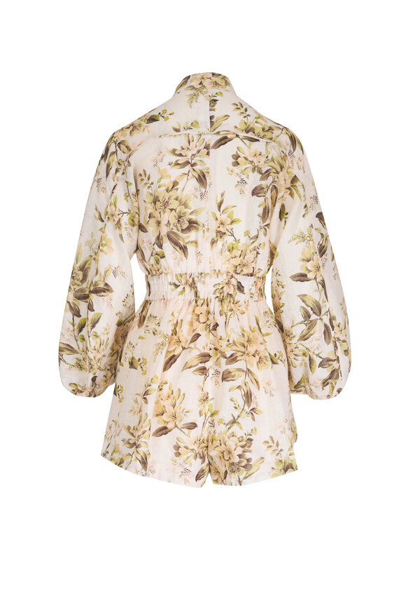 Zimmermann - Golden Floral Paneled Linen Playsuit