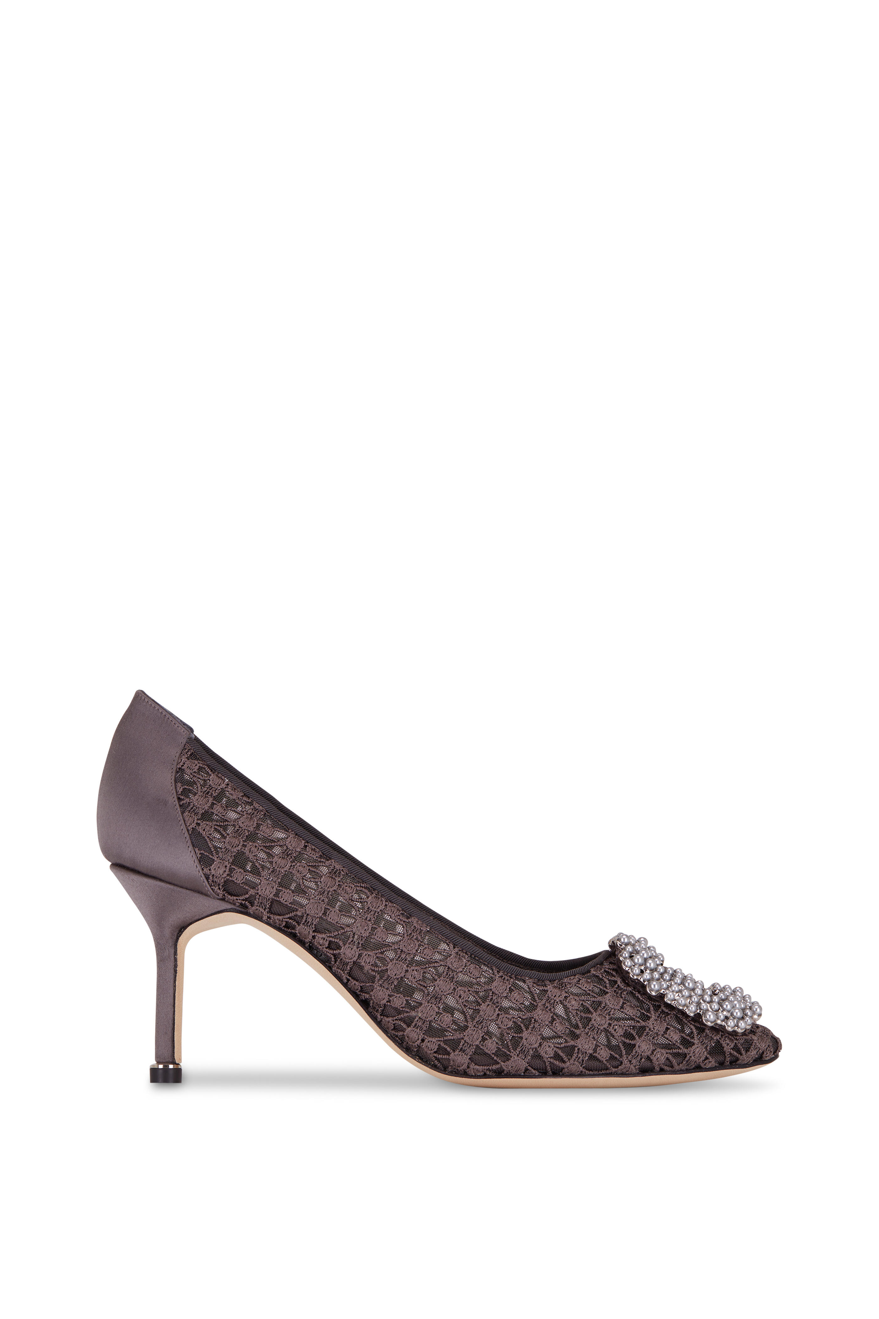 Manolo Blahnik - Hangisi Per Dark Gray Lace Pump, 70mm