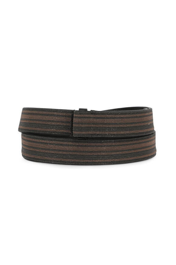 Brunello Cucinelli - Ultra Black & Gold Monili Striped Belt 