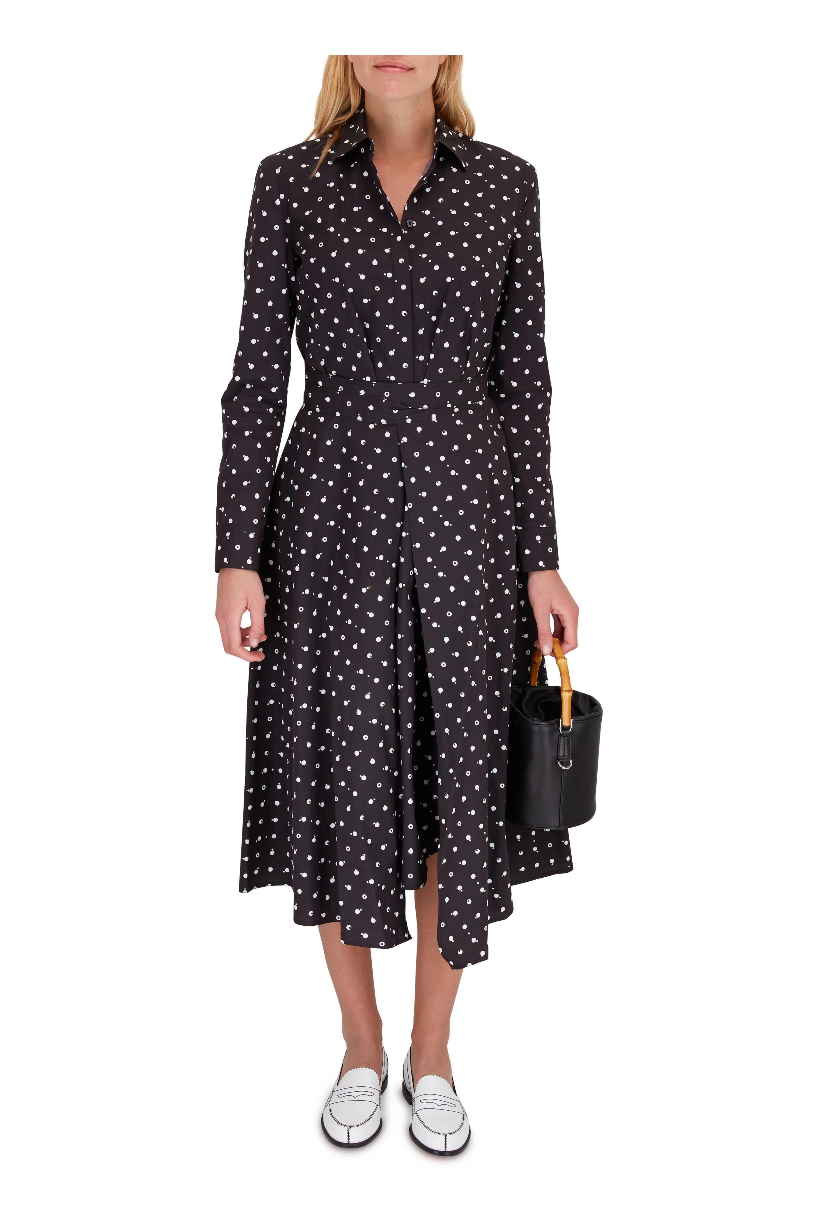 Rosetta Getty - Black & White Printed Apron Wrap Shirtdress
