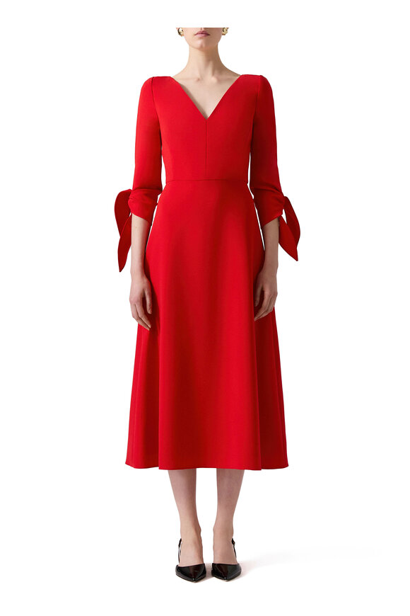 Carolina Herrera - Red Tie Sleeve Midi Dress 