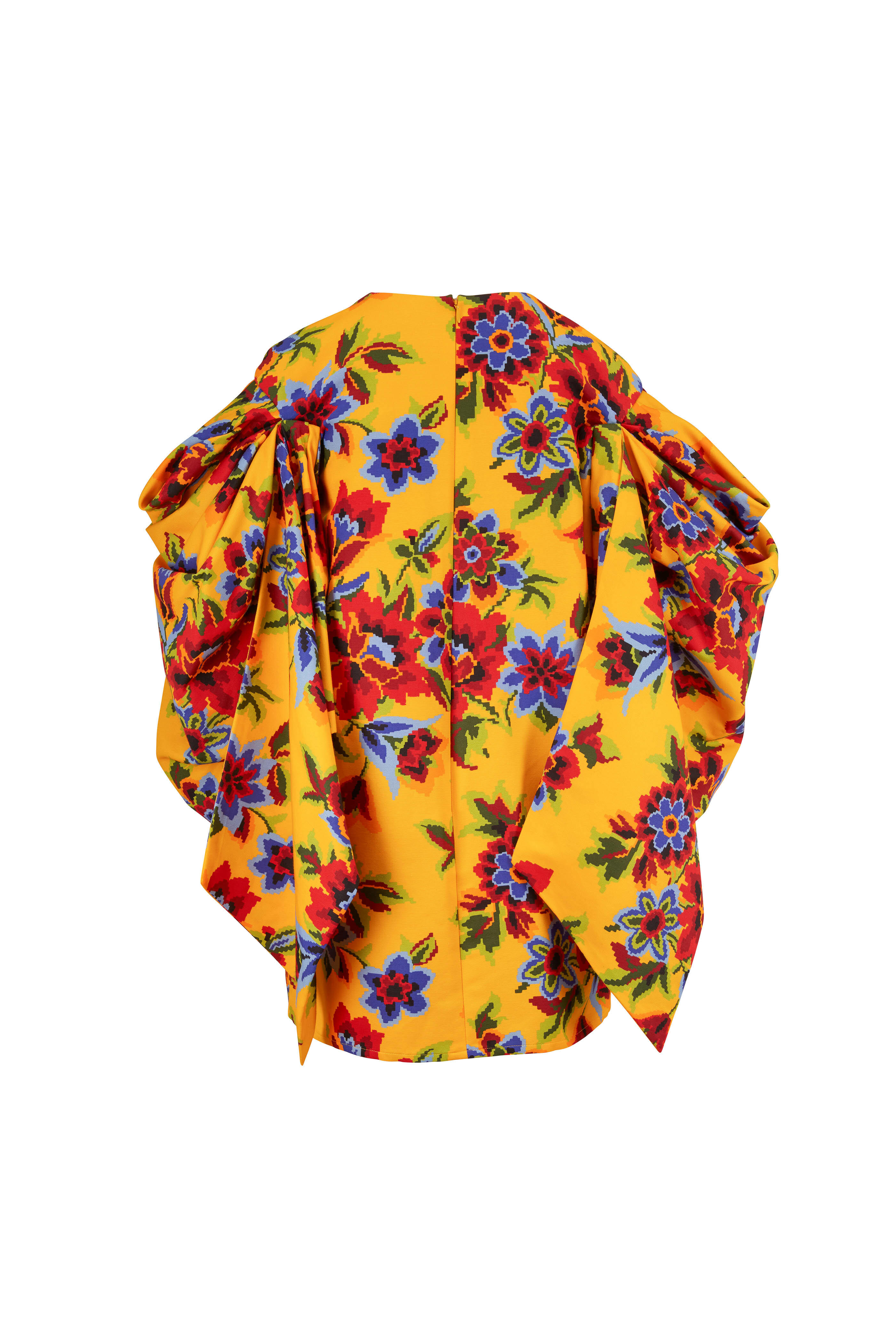 Carolina Herrera - Goldenrod Floral Dramatic Sleeve Mini Dress