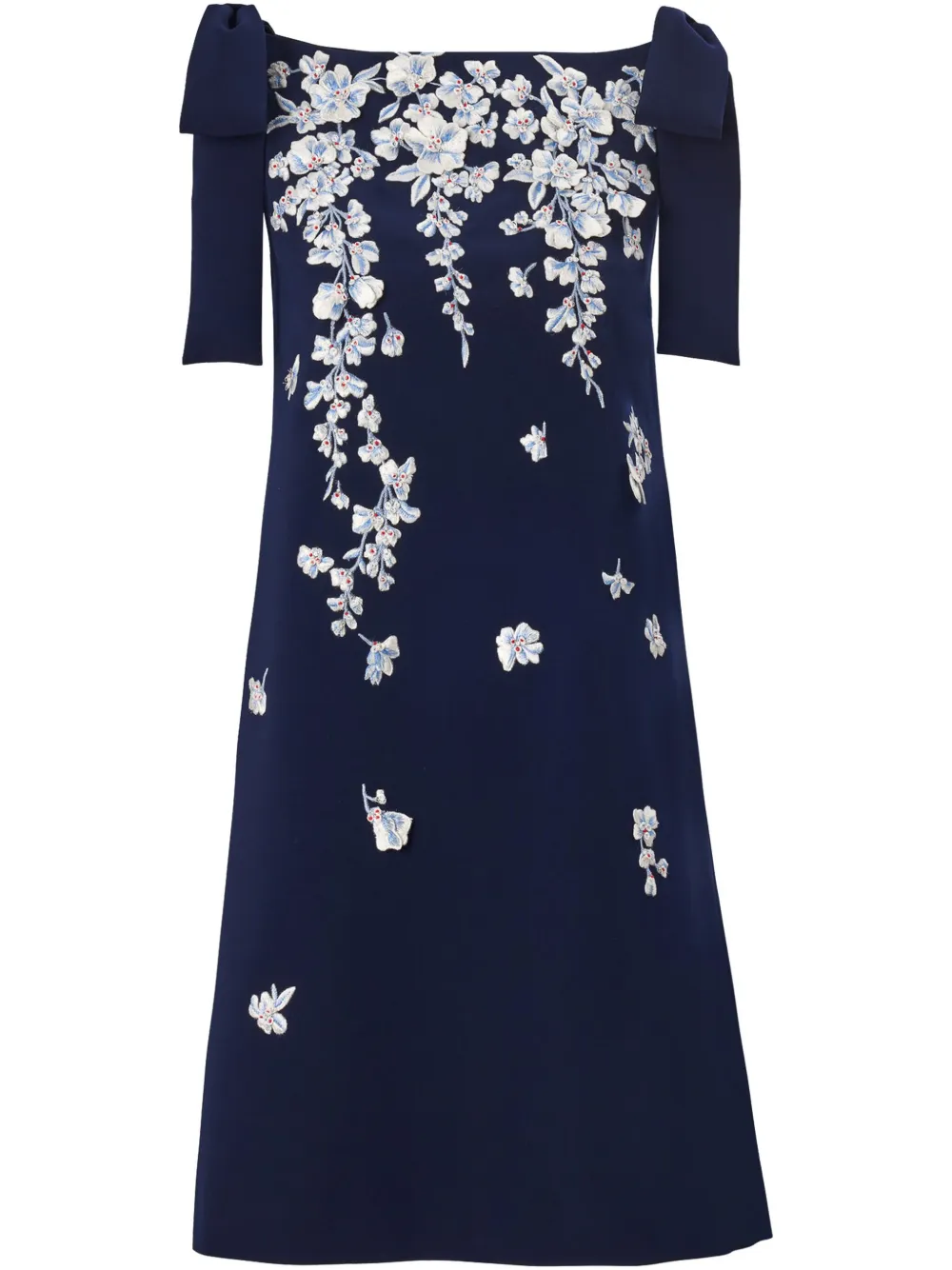Carolina Herrera - Midnight Embroidered Floral Bow Multicolor Dress