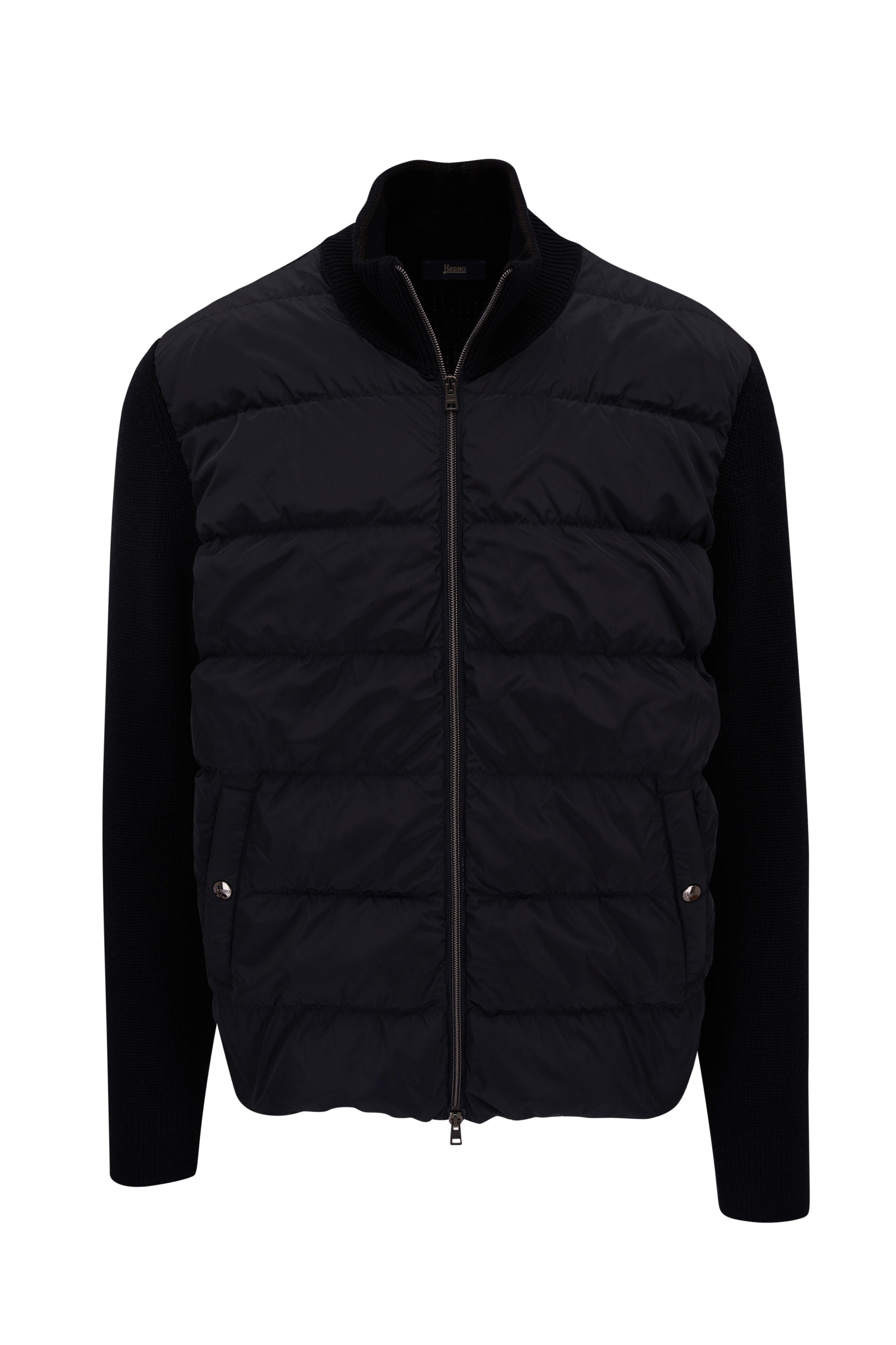 Herno - Navy Mixed Media Quilted Down Cardigan | Mitchell Stores