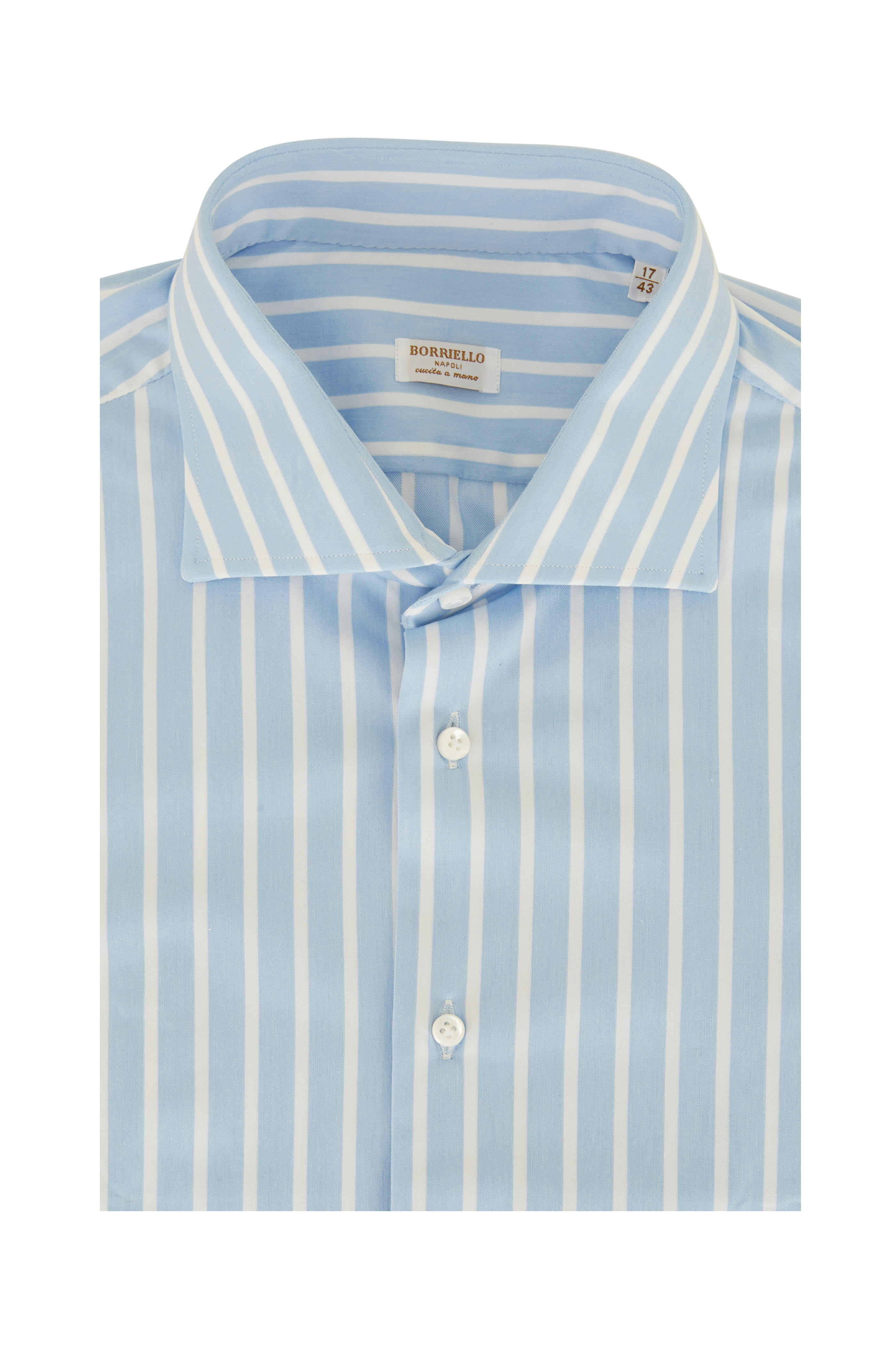 Tシャツ・カットソー BORRIELLO SS25 'Spaccanapoli' shirt (19026 1) Borriello - Blue & White Wide Stripe Dress Shirt