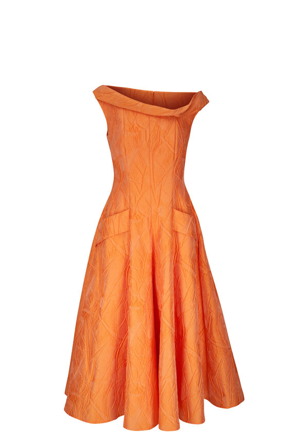 Talbot Runhof - Orange Bateau Neckline Jacquard Gown 