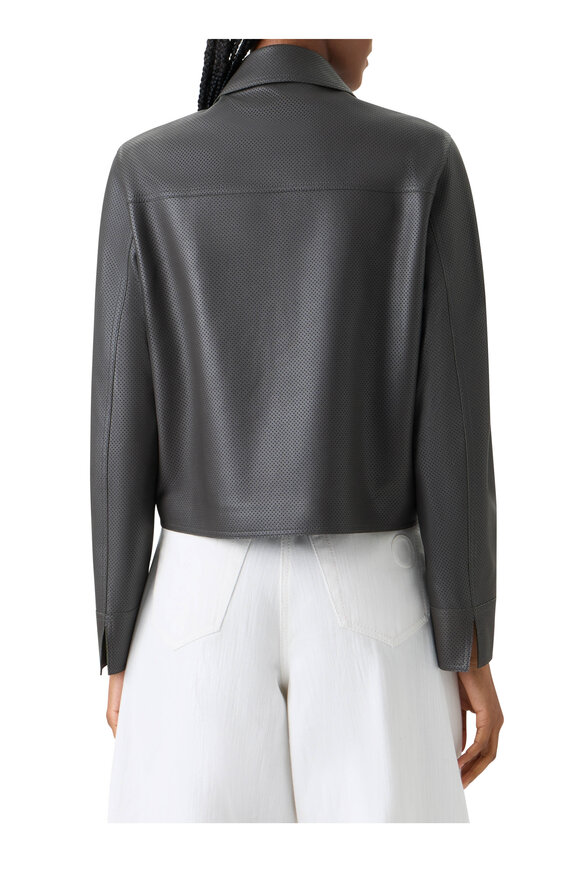 Akris Punto Olive Motorbike Pin Dot Leather Jacket - view 3