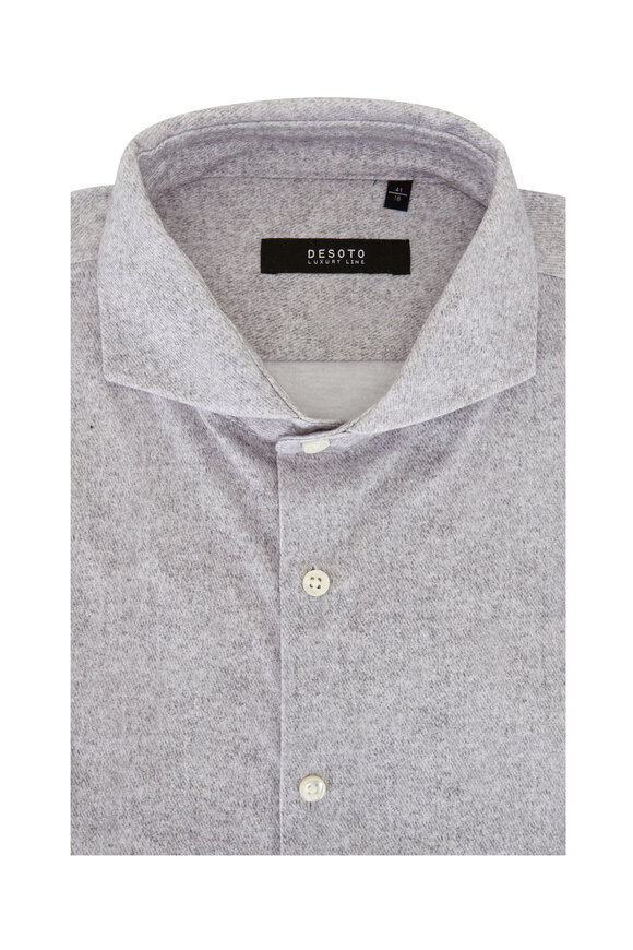 Desoto - Light Gray Mélange Cotton Knit Button Down 
